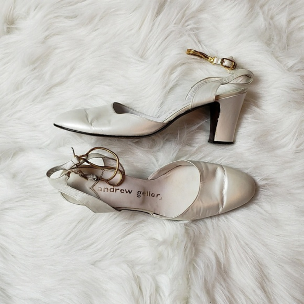 VTG [Andrew Geller] White pumps with gold straps
